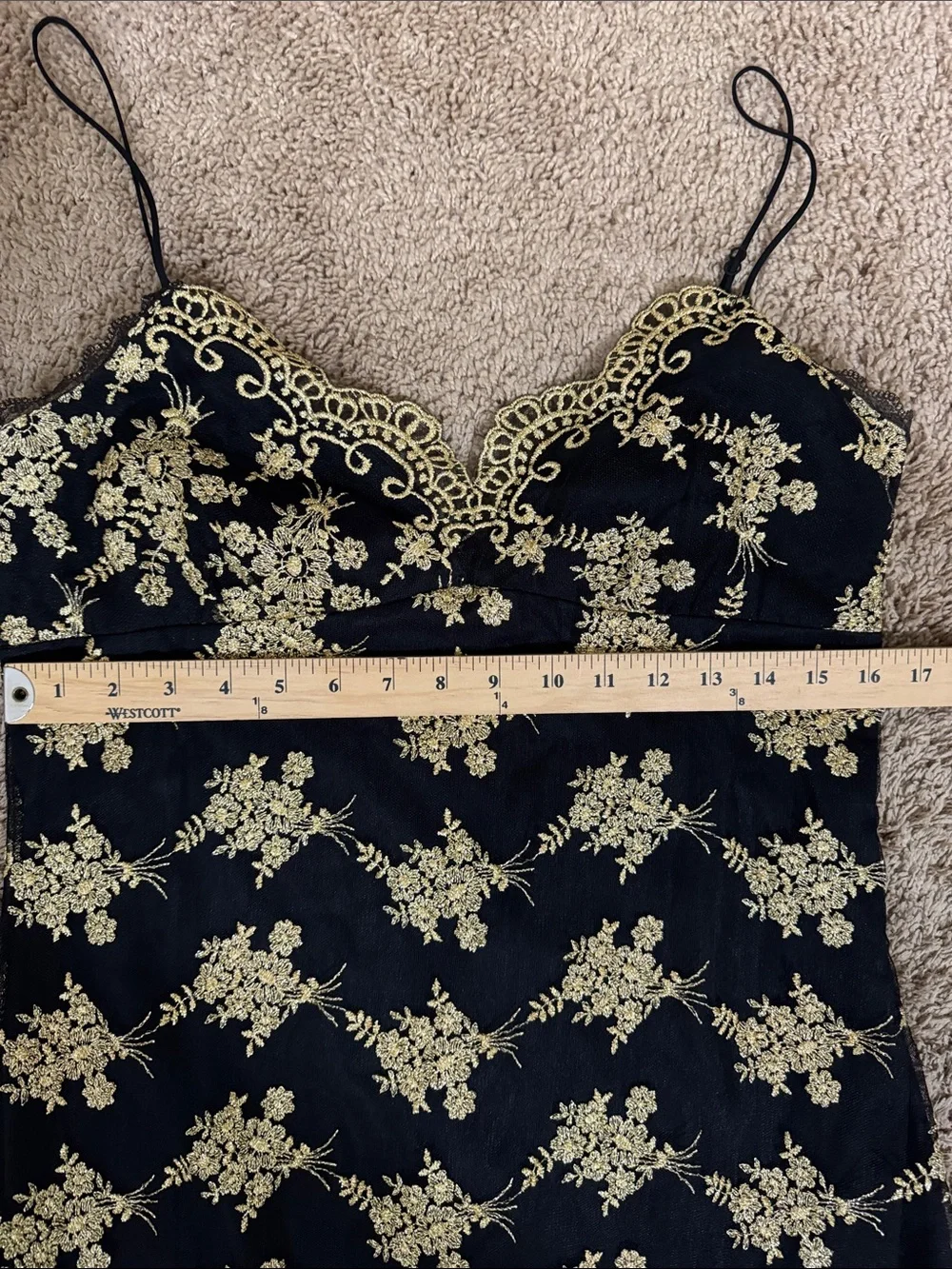 Y2K Betsey Johnson Evening Black & Gold Floral Lace Dress size 12 Whimsigoth - Picture 7 of 11